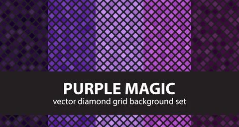 Diamond pattern set Purple Magic. Vector seamless geometric backgrounds Stock Illustration