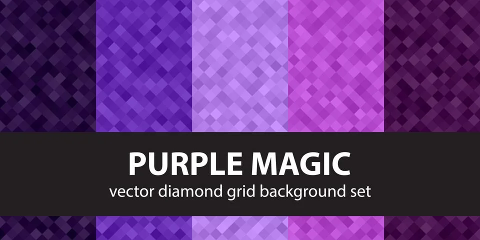 Diamond pattern set "Purple Magic". Vector seamless geometric backgrounds Stock Illustration