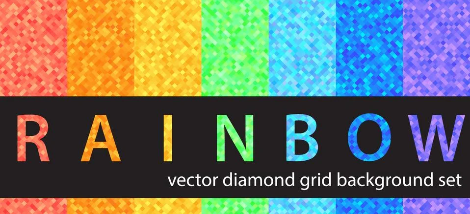 Diamond pattern set "Rainbow". Vector seamless geometric backgrounds Stock Illustration