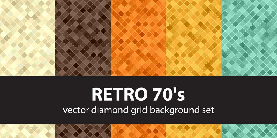 Diamond pattern set "Retro 70's". Vector seamless geometric backgrounds Illustrazione stock