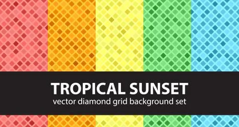 Diamond pattern set "Tropical Sunset". Vector seamless geometric backgrounds Stock Illustration