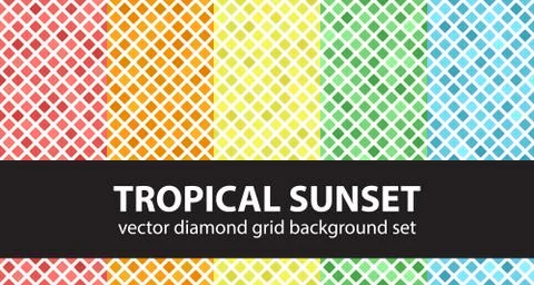 Diamond pattern set "Tropical Sunset". Vector seamless backgrounds Stock Illustration