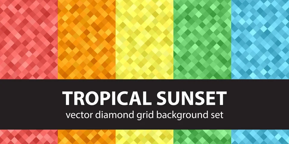 Diamond pattern set "Tropical Sunset". Vector seamless geometric backgrounds Stock Illustration
