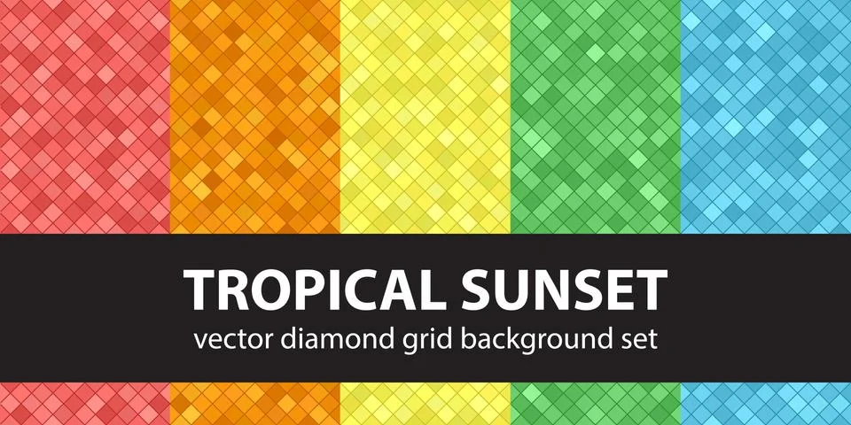 Diamond pattern set "Tropical Sunset". Vector seamless backgrounds Stock Illustration