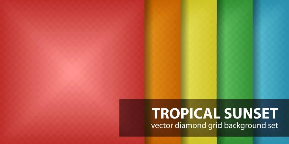 Diamond pattern set "Tropical Sunset". Vector seamless geometric backgrounds Stock Illustration