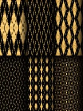 Diamond patterns set. Seamless gold and black backgrounds Stock Illustration