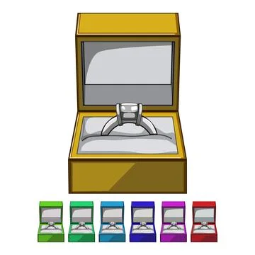 Diamond proposal ring box cartoon vector graphic Stock Illustration