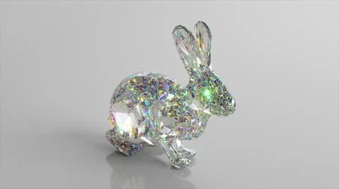 Diamond rabbit. The concept of nature and animals. Low poly. White color. 3d Stock Illustration