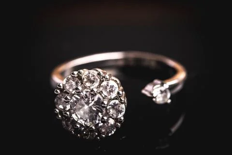 Diamond ring on black background Stock Photos