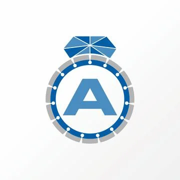 Diamond ring, blade saw, and letter A font inside image graphic icon logo design Illustrazione stock