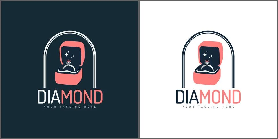 Diamond ring box crown king queen luxury mosaic gemstone logo Stock Illustration