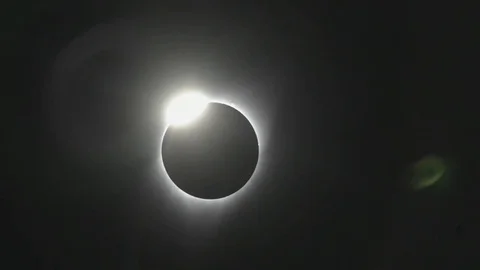 The 'Diamond Ring' effect at the end of totality during a complete solar eclipse Stock Footage 79076643