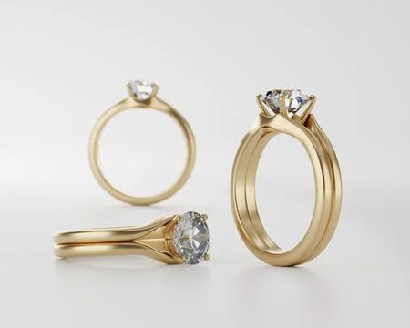 Diamond Ring group isolated on white background selective focus 3D Render 库存照片