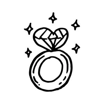 Diamond ring heart doodle vector illustration Stock Illustration