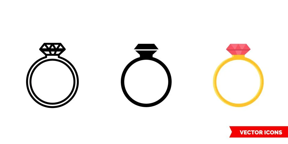 Diamond ring icon of 3 types. Isolated vector sign symbol. Stock Illustration