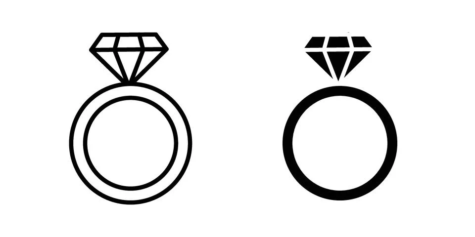 Diamond ring icon drawing lines. Silhouette style vector bundle Stock Illustration