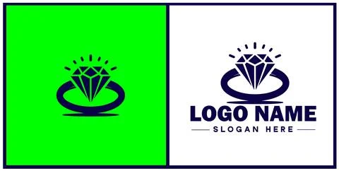 Diamond ring icon Gemstone ring Diamond band Sparkling ring flat logo sign .. Illustrazione stock