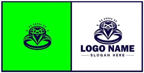 Diamond ring icon Gemstone ring Diamond band Sparkling ring flat logo sign .. Illustrazione stock