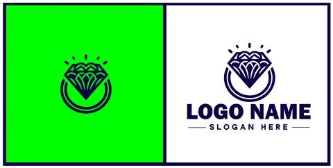 Diamond ring icon Gemstone ring Diamond band Sparkling ring flat logo sign .. Illustrazione stock