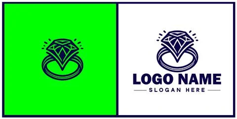 Diamond ring icon Gemstone ring Diamond band Sparkling ring flat logo sign .. Illustrazione stock