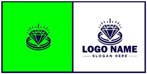 Diamond ring icon Gemstone ring Diamond band Sparkling ring flat logo sign .. Illustrazione stock