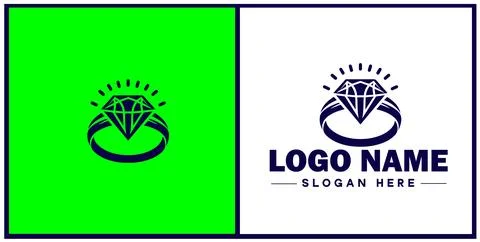 Diamond ring icon Gemstone ring Diamond band Sparkling ring flat logo sign .. Illustrazione stock