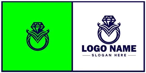 Diamond ring icon Gemstone ring Diamond band Sparkling ring flat logo sign .. Illustrazione stock