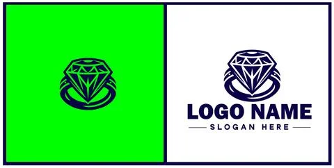 Diamond ring icon Gemstone ring Diamond band Sparkling ring flat logo sign .. Illustrazione stock