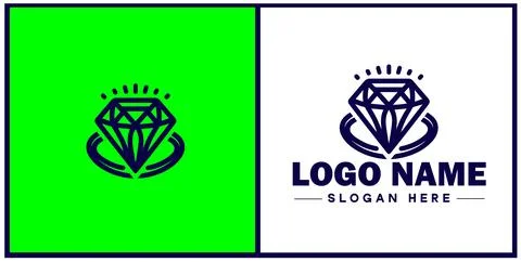 Diamond ring icon Gemstone ring Diamond band Sparkling ring flat logo sign .. Illustrazione stock