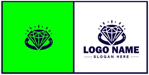 Diamond ring icon Gemstone ring Diamond band Sparkling ring flat logo sign .. Illustrazione stock