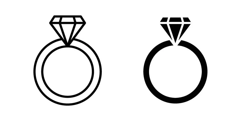 Diamond ring icon pack with silhouette and stroke web icons Stock Illustration