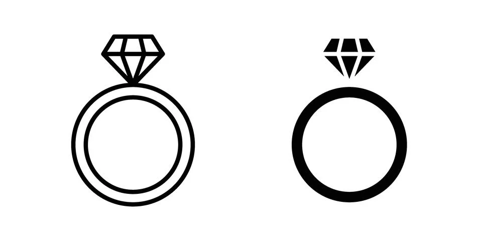 Diamond ring icon silhouette vector set. thin line pack Stock Illustration
