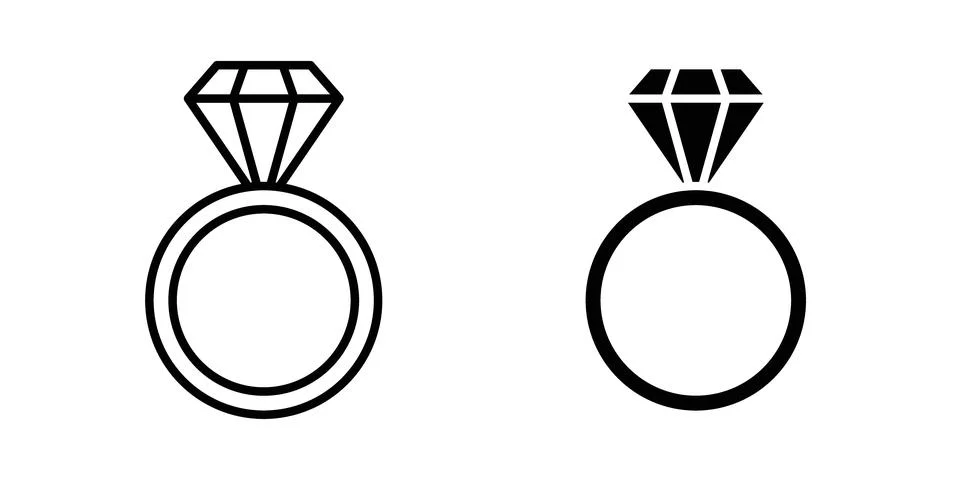 Diamond ring icon solid, line, and editable vector set. Stock Illustration
