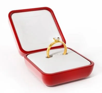Diamond ring inside open red box. 3D illustration Stock Illustration
