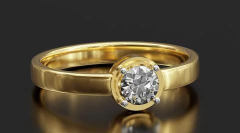Diamond ring isolated on grey background. 3d render Stock Photos