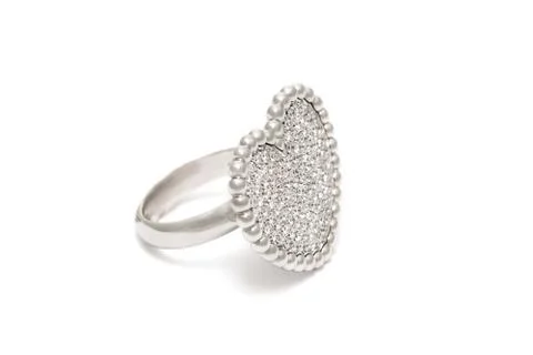 Diamond ring isolated on white background. Ring with diamonds in shape of hea Stock Photos