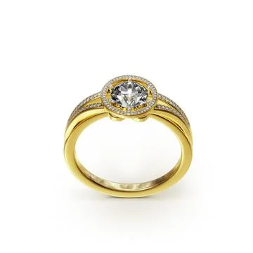 Diamond ring isolated on white background. 3d render Stock Photos