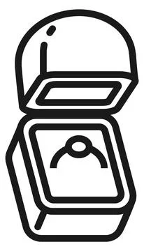 Diamond ring in open box. Proposal linear icon Stock Illustration