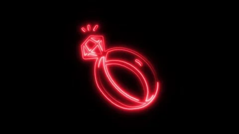 Diamond Ring Outline Icon in HD Video Neon Animation Stock Footage 304552391