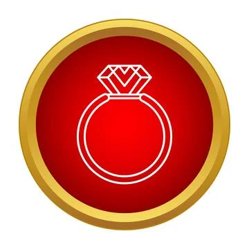 Diamond ring outline on a red button with a golden border イラスト素材