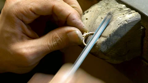 Diamond ring product hand made craftman. Jeweler master working Stock Footage 139682923