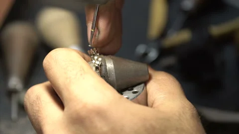 Diamond ring product hand made craftsman. Jeweler master working Stock Footage 139707779