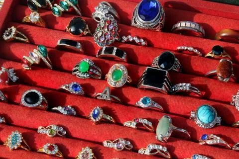 Diamond ring on red cloth Stock Photos