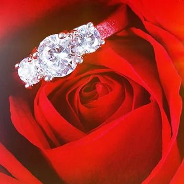 Diamond ring in red rose Stock Photos