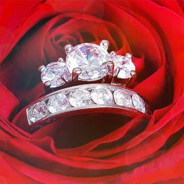 Diamond ring in red rose Stock Photos