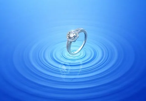Diamond ring on rippled water with reflection Stock Illustration