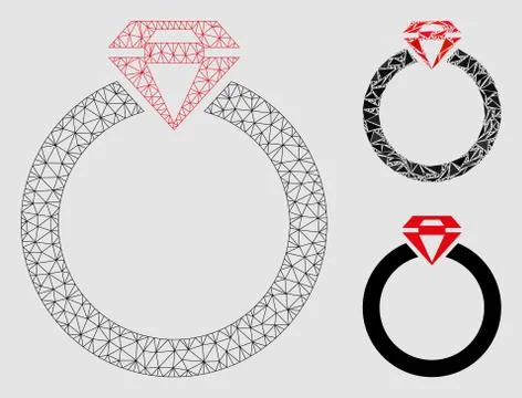 Diamond Ring Vector Mesh Carcass Model and Triangle Mosaic Icon イラスト素材