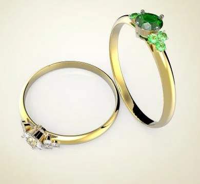 Diamond Rings on a light background. 3D rendering Stock Illustration