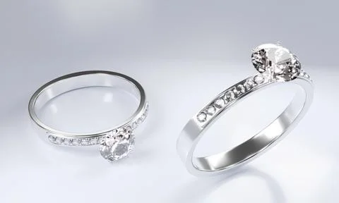 Diamond rings made of platinum gold decorated with many small diamonds placed Stock Illustration