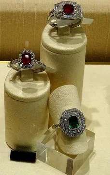 Diamond Rings With Ruby And Emerald Stones Stock Photos
